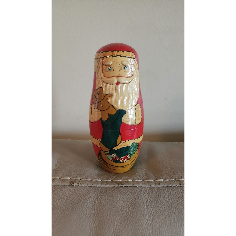 Vintage Hand Panted, Carved Santa nesting dolls